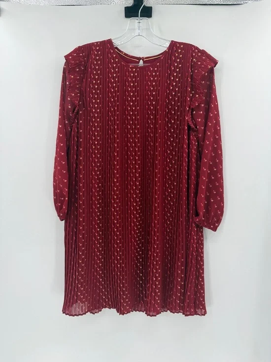 Vineyard Vines Girl's Pleated Long Sleeve Dress - Red/Gold - Large - Picture 2 of 10